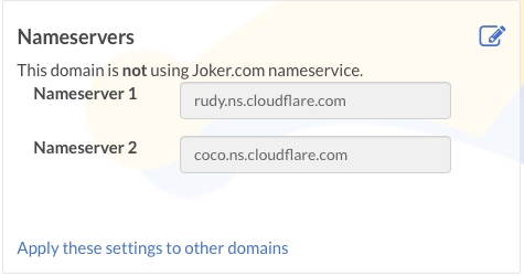 CloudFlare DNS Settings on Joker
